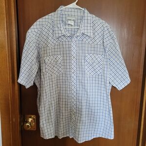 Wrangler Wrancher Western Shirt Men's 3X Pearl Snap Short Sleeve Blue Gold Plaid